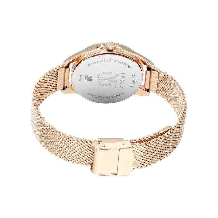 2565WM01 - Titan Sparkle Ladies, 50m Water Resistant, Charcoal Black Dial, Stainless Steel Mesh Strap, Golden