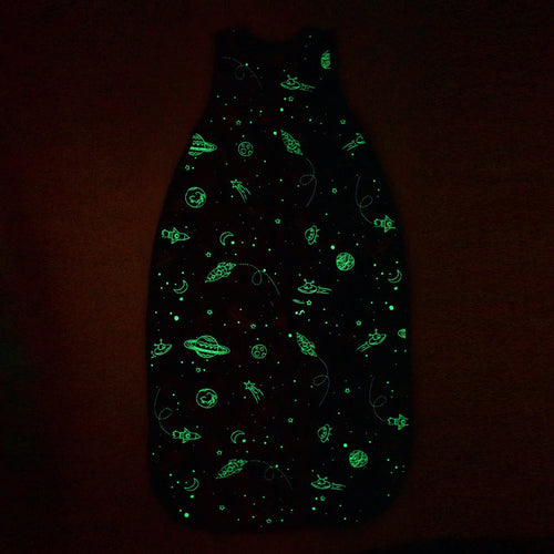 4 Season Ultimate Toddler Sleep Bag, Merino Wool & Organic Cotton, 2 - 4 Years, Space - GLOW IN THE DARK