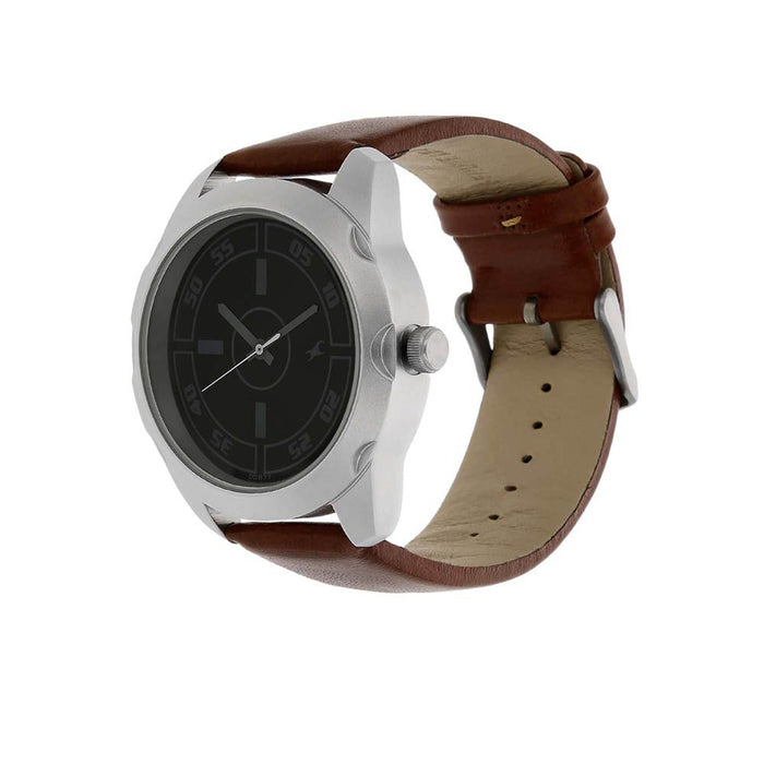 Black Dial Brown Leather Strap Watch