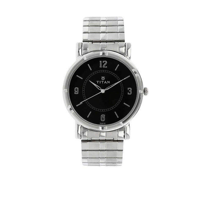 Black Dial Silver Stainless Steel Strap Watch, bracelet