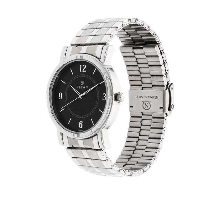 Black Dial Silver Stainless Steel Strap Watch, bracelet