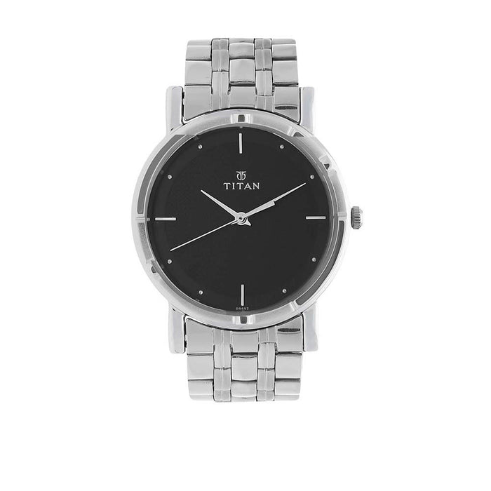 Black Dial Stainless Steel Strap Watch 1639SM02, Silver, bracelet