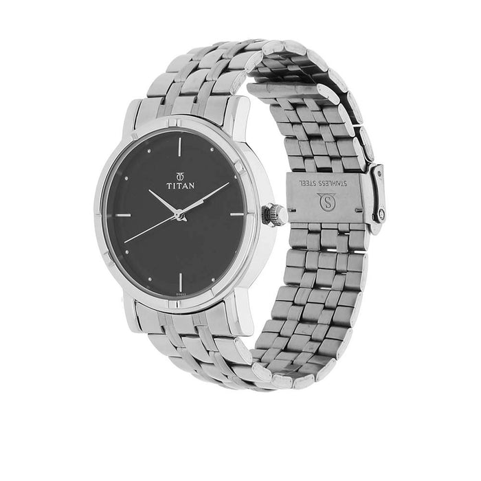 Black Dial Stainless Steel Strap Watch 1639SM02, Silver, bracelet
