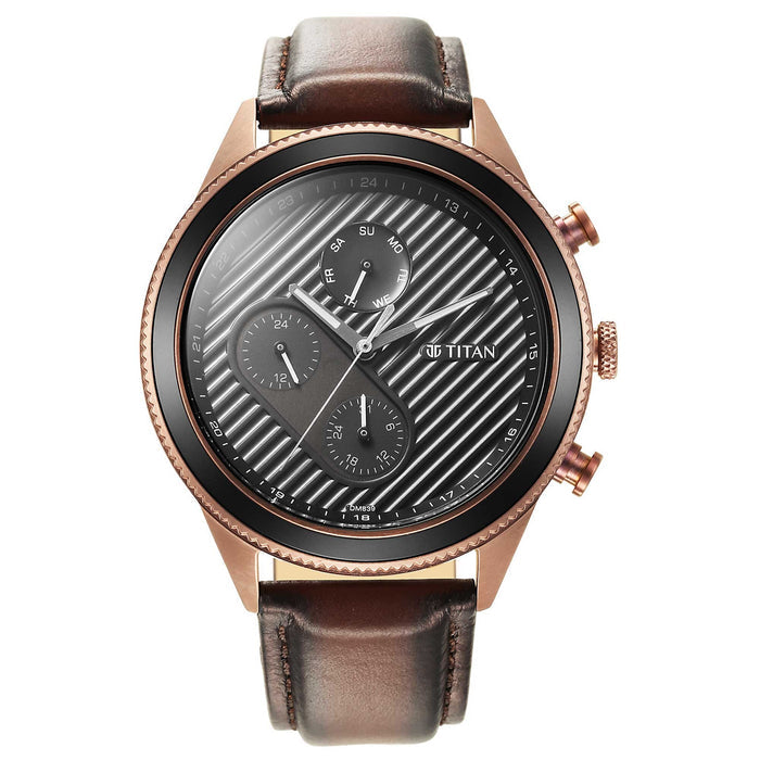 Bolt Black Dial Golden Brown Leather Strap Watch 1814KL03