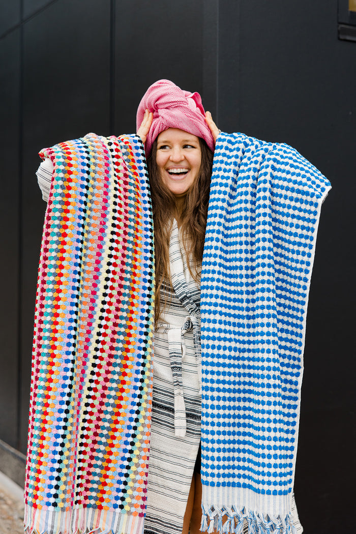 Cobalt Blue Pom Pom Cloud Towel