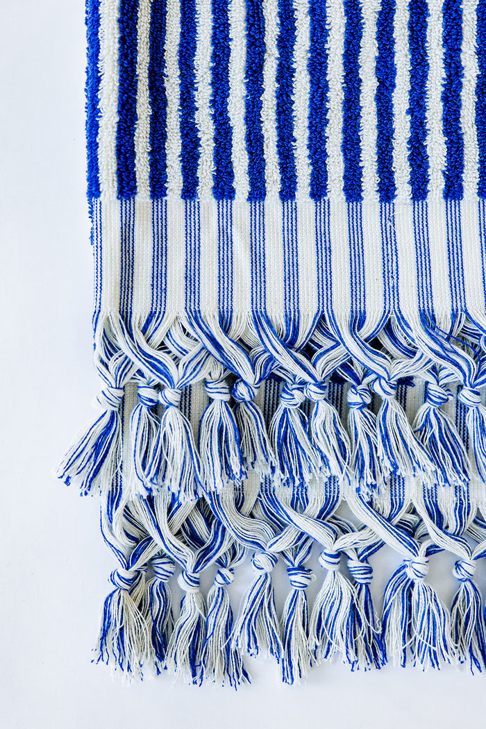 Cobalt Blue Striped Hand Towel