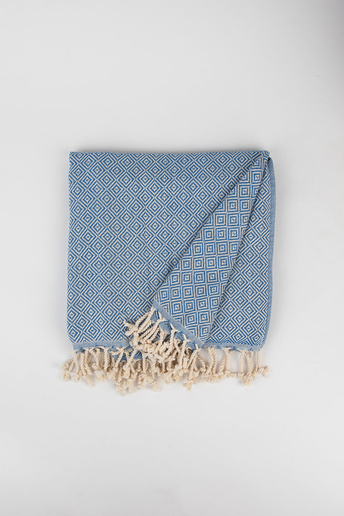 Geometric Diamond Weave Turkish Towel in Lapis