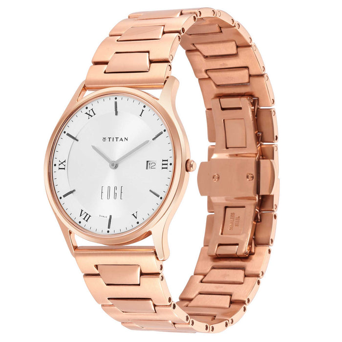 Edge Silver White Dial Rose Gold Strap Watch 1683WM01