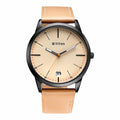 Elmnt Beige Dial Leather Strap Watch