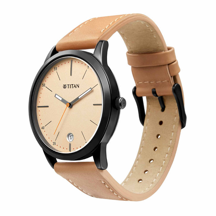 Elmnt Beige Dial Leather Strap Watch