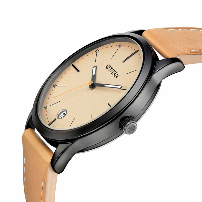 Elmnt Beige Dial Leather Strap Watch