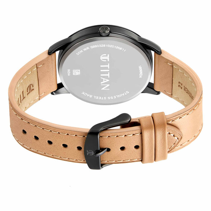 Elmnt Beige Dial Leather Strap Watch