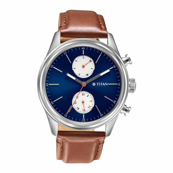 Elmnt Blue Dial Leather Strap Watch