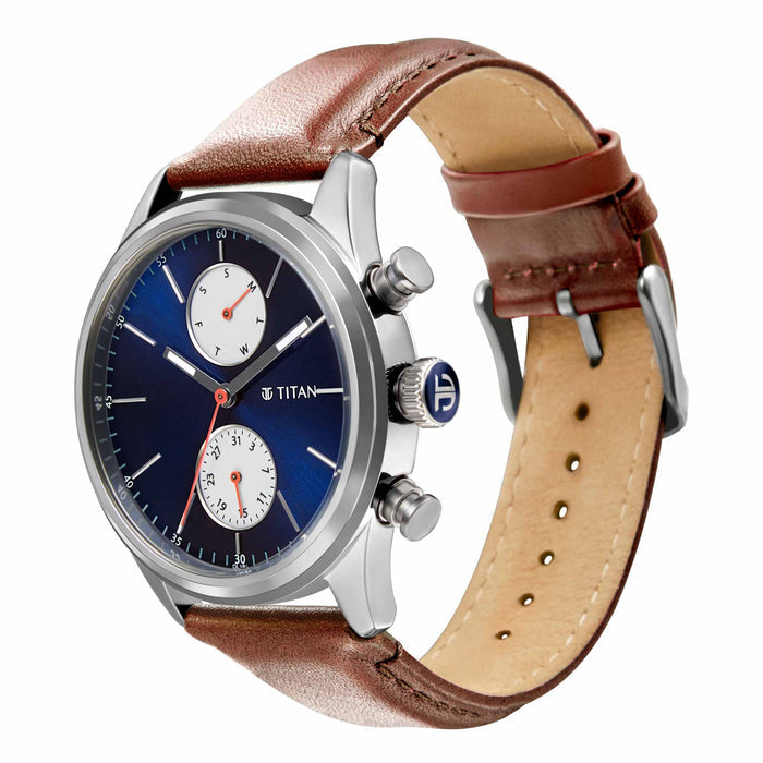 Elmnt Blue Dial Leather Strap Watch