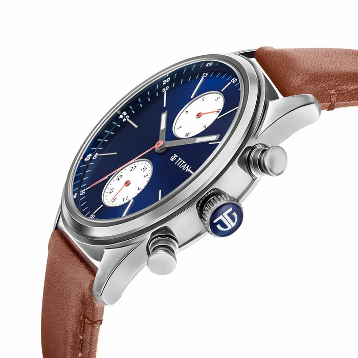 Elmnt Blue Dial Leather Strap Watch