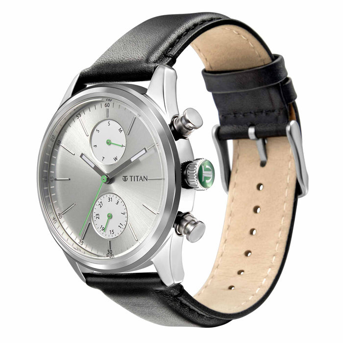 Elmnt Grey Dial Leather Strap Watch