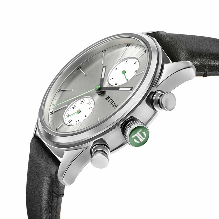 Elmnt Grey Dial Leather Strap Watch
