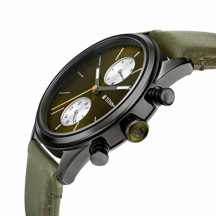 Elmnt Olive Green Dial Leather Strap Watch