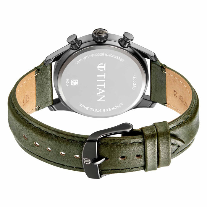 Elmnt Olive Green Dial Leather Strap Watch