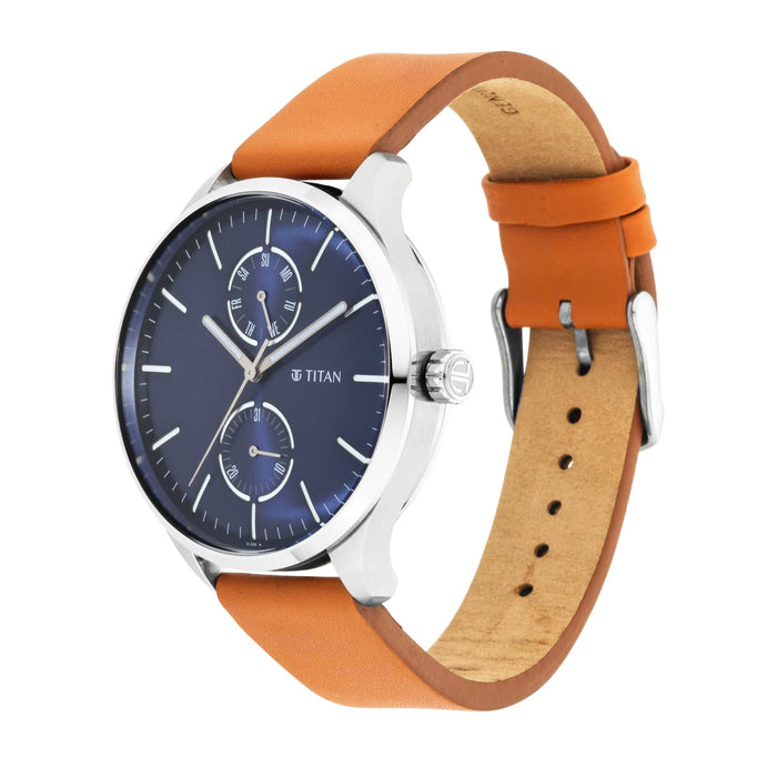 Evoke Blue Dial Tan Leather Strap Watch