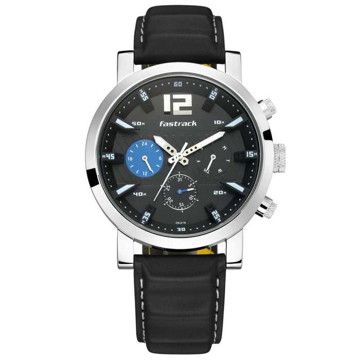 FastFit Watch with Black Dial and Leather Strap