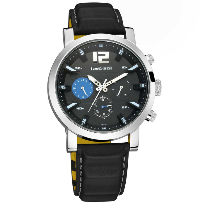 FastFit Watch with Black Dial and Leather Strap