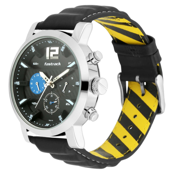 FastFit Watch with Black Dial and Leather Strap