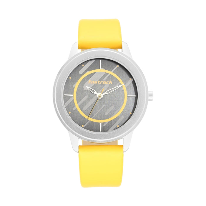 Fastrack Analog Grey Dial Women's Watch-6246SL02/6246SL02 Genuine Leather, Gold Strap