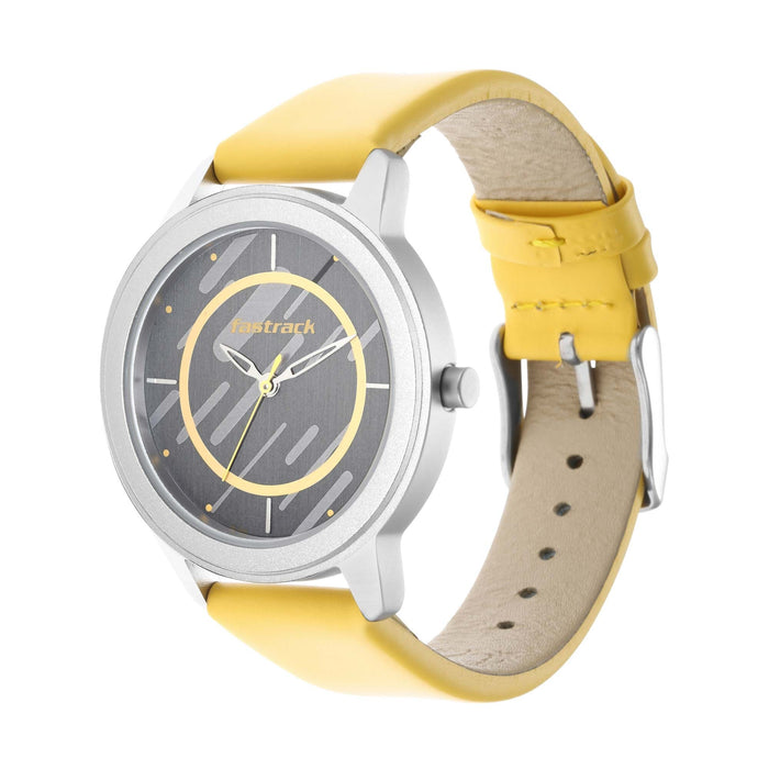 Fastrack Analog Grey Dial Women's Watch-6246SL02/6246SL02 Genuine Leather, Gold Strap