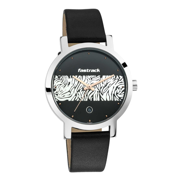 Fastrack  Animal Print Watch with Black with White pattern on Dial