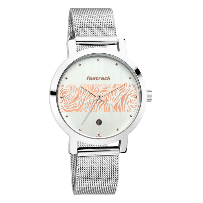 Fastrack  Animal Print Watch with Silver with Rose Gold pattern on Dial