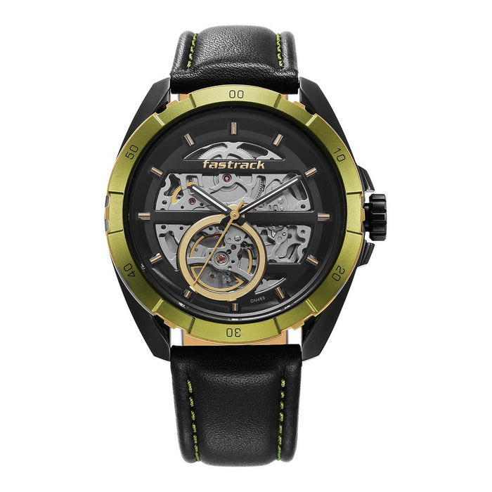 Fastrack Automatics Black Dial Leather Strap Watch for Guys 3297KL01