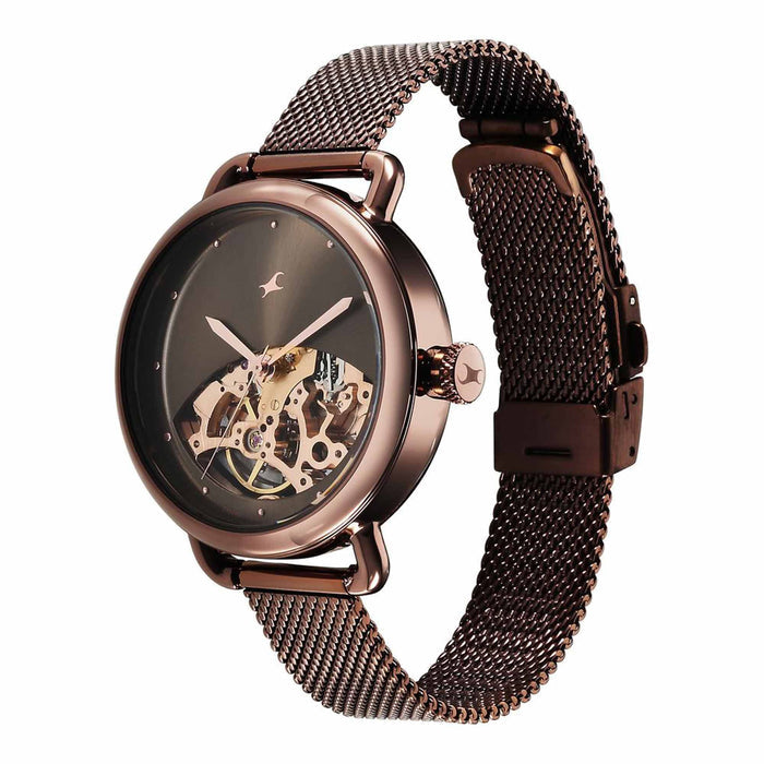 Fastrack Automatics Brown Dial Stainless Steel Strap Watch for Girls