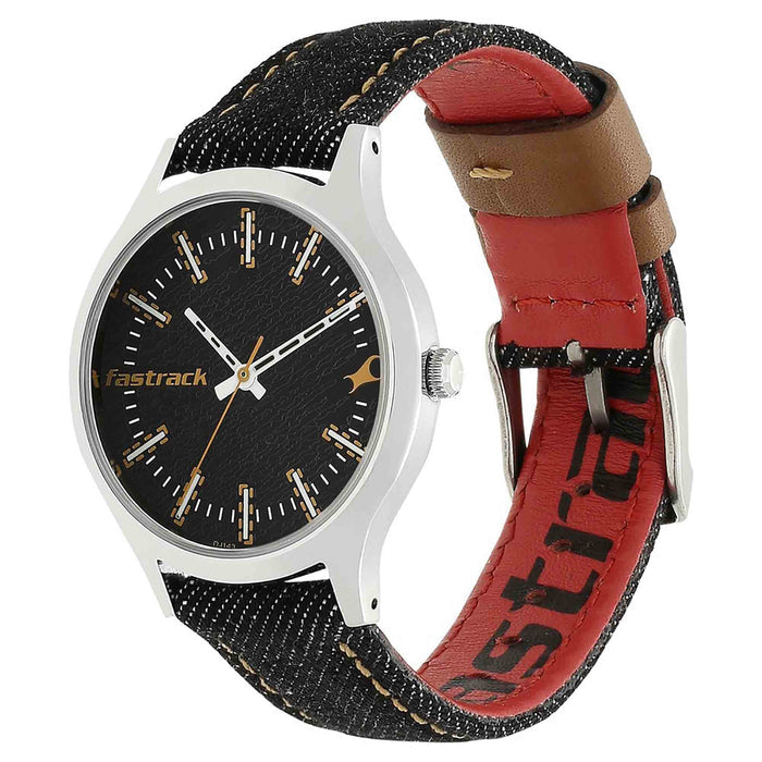 Fastrack Black Dial Black Denim Strap Watch 6180SL02