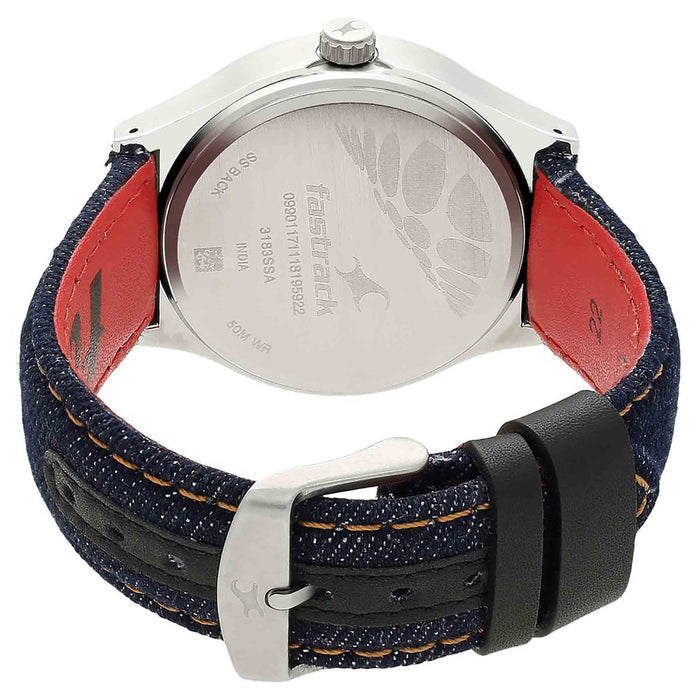 Fastrack Black Dial Blue Denim Strap Watch 3183SL02