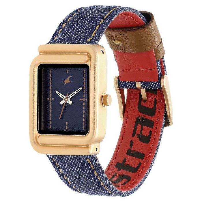 Fastrack Black Dial Blue Denim Strap Watch 6184WL01