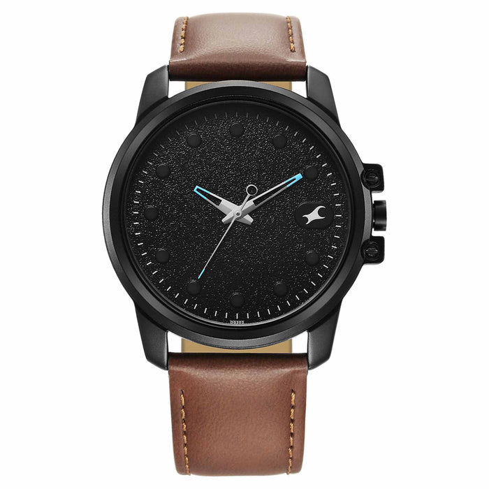 Fastrack Black Round Dial Brown Strap Watch For Gents