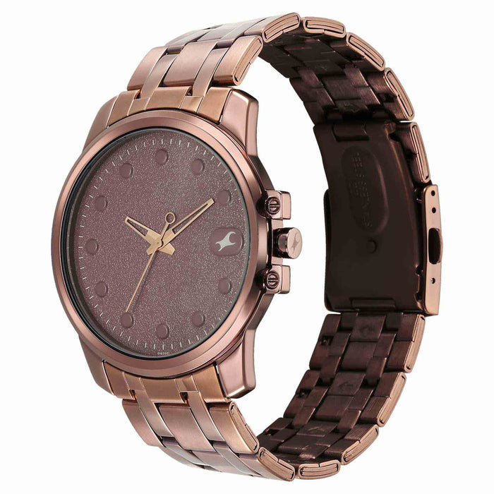 Fastrack Brown Round Dial Brown Strap Watch For Gents