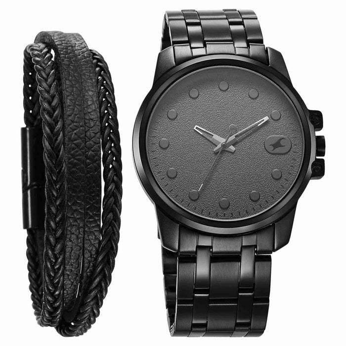 Fastrack Grey Round Dial Black Strap Watch For Gents