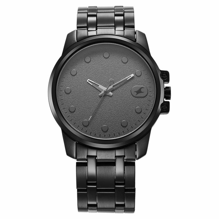 Fastrack Grey Round Dial Black Strap Watch For Gents