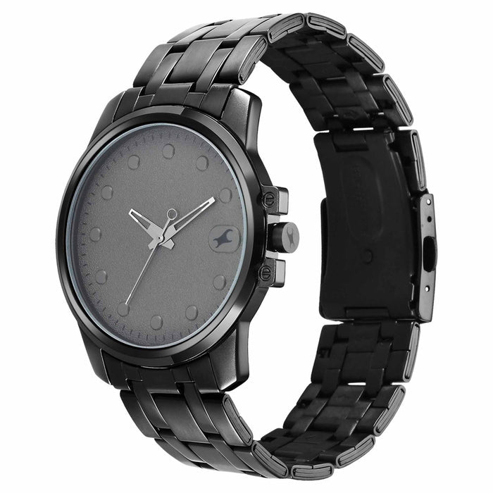 Fastrack Grey Round Dial Black Strap Watch For Gents