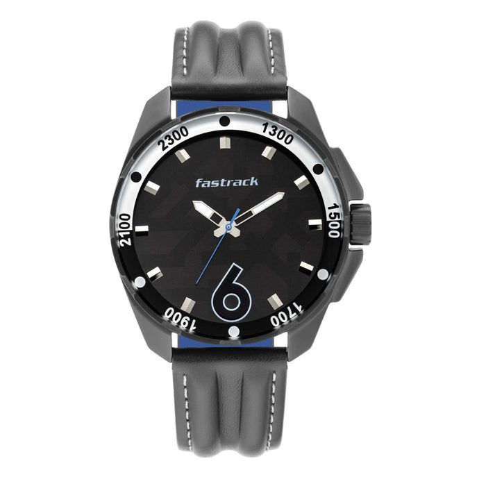Fastrack Hitlist Quartz Analog Black Dial Leather Strap Watch for Guys