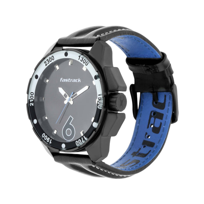 Fastrack Hitlist Quartz Analog Black Dial Leather Strap Watch for Guys