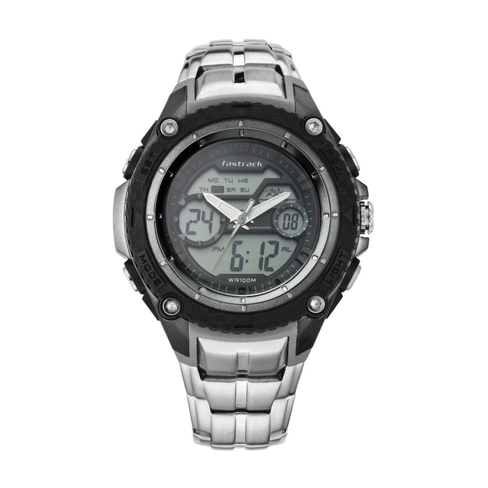 Fastrack Hitlist Quartz Analog Digital Dial Stainless Steel Strap Watch for Guys 38053PM01