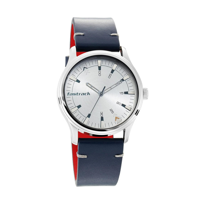 Fastrack I Love Me Quartz Analog Silver Dial Leather Strap Watch for Guys