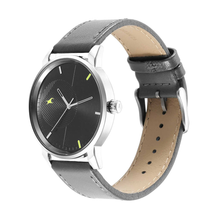 Fastrack Men Leather Stunners 3.0 Analog Green Dial Watch-3278Sl01/Nr3278Sl01, Band Color-Beige