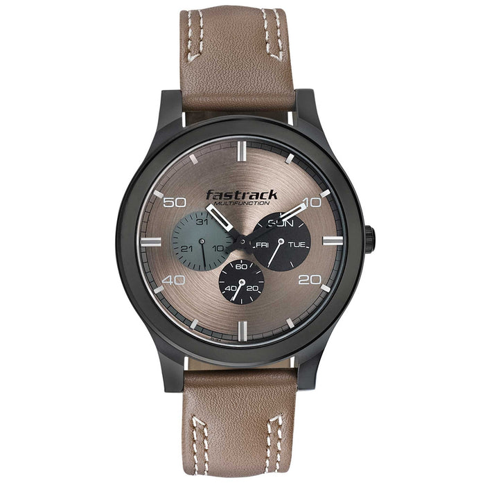 Fastrack Mens 44 mm Dial It Up Beige Dial Leather Analog Watch - 3252NL01