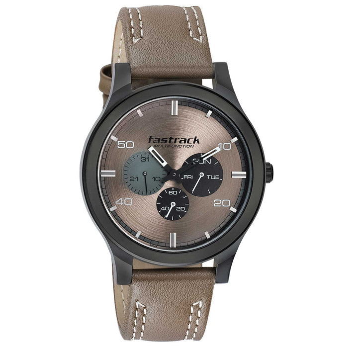 Fastrack Mens 44 mm Dial It Up Beige Dial Leather Analog Watch - 3252NL01