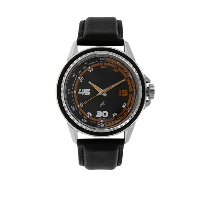 Fastrack Men's Black Dial Leather Band Watch - 3142SL01