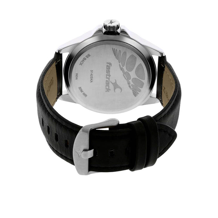 Fastrack Men's Black Dial Leather Band Watch - 3142SL01
